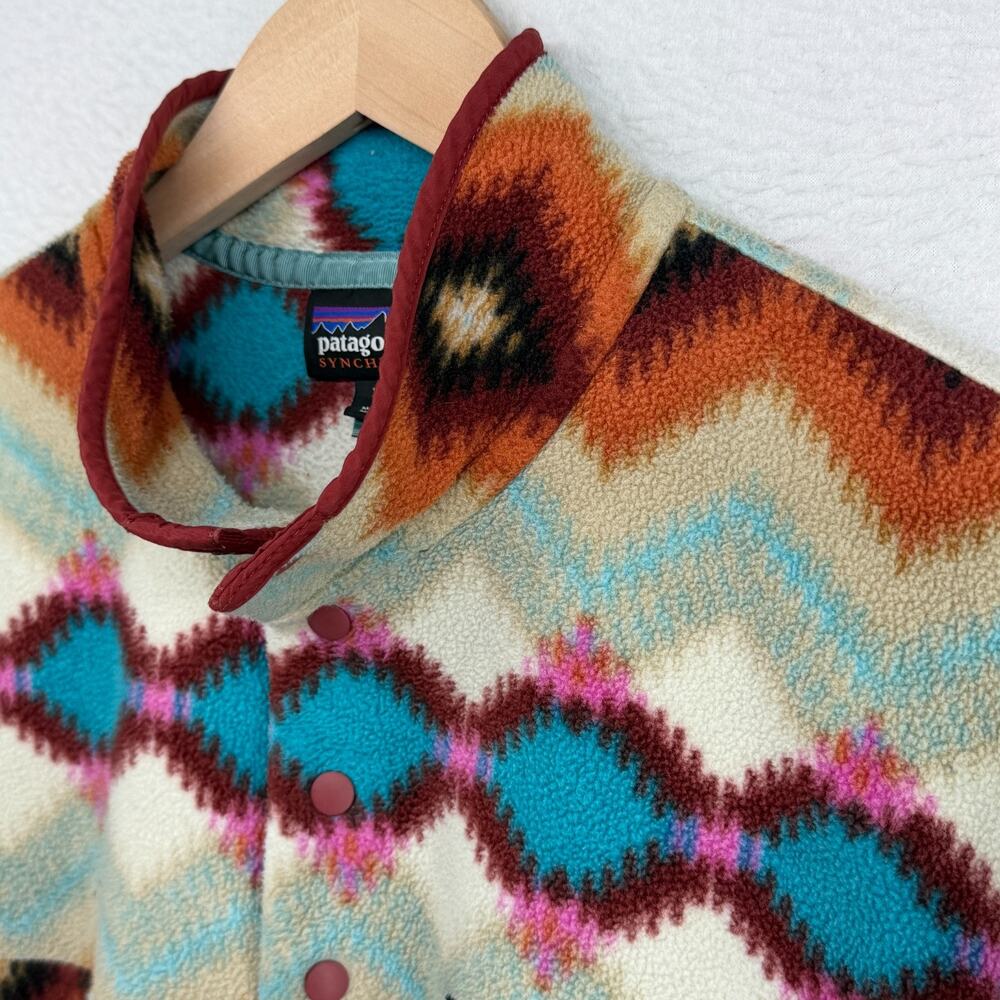 PATAGONIA Fleece Womens XL Lightweight Synchilla Snap-T Aztec Timber Twist Red - Picture 6 of 13